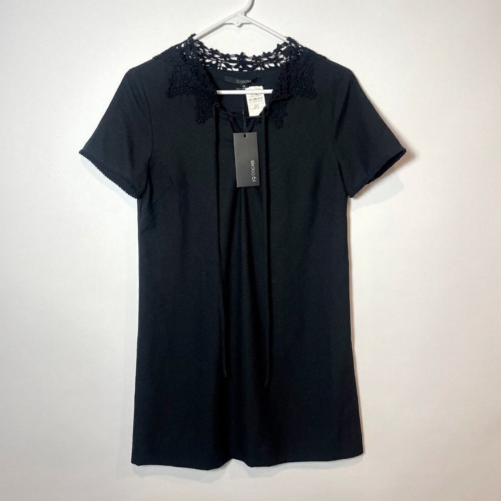 19 Cooper Tunic Blouse Top Womens Size XS Black Short Sleeve Lace Trim Lined NEW
